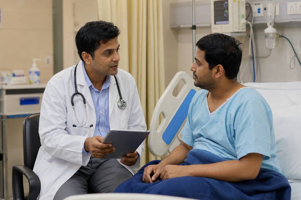 Doctor discussing care with a patient at the bedside