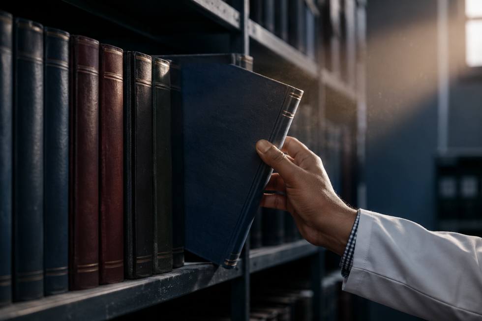 A bound dissertation being taken from a shelf